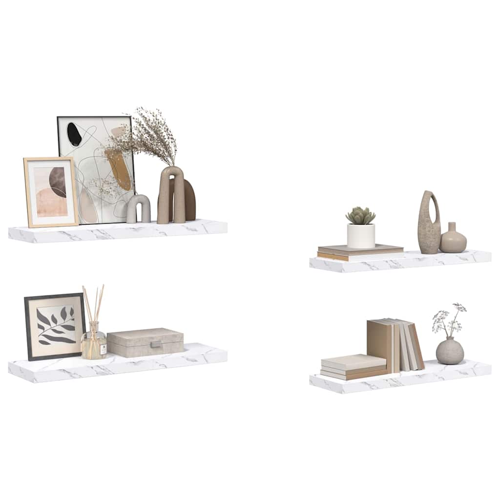 vidaXL Półka ścienna 4 pcs Biały marmur 90 x 23,5 x 4 cm