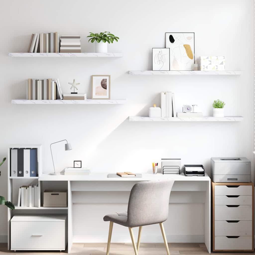 vidaXL Półka ścienna 4 pcs Biały marmur 120 x 23,5 x 4 cm