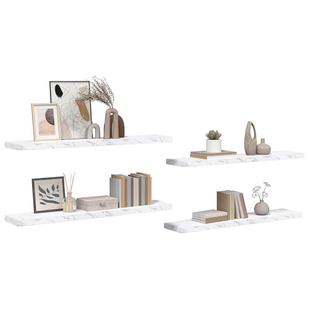 vidaXL Półka ścienna 4 pcs Biały marmur 120 x 23,5 x 4 cm