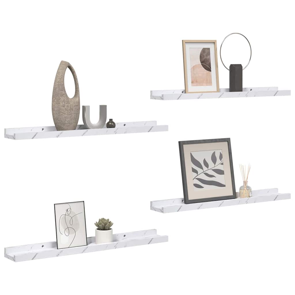 vidaXL Półka ścienna Do montażu na ścianie 4 pcs Biały marmur