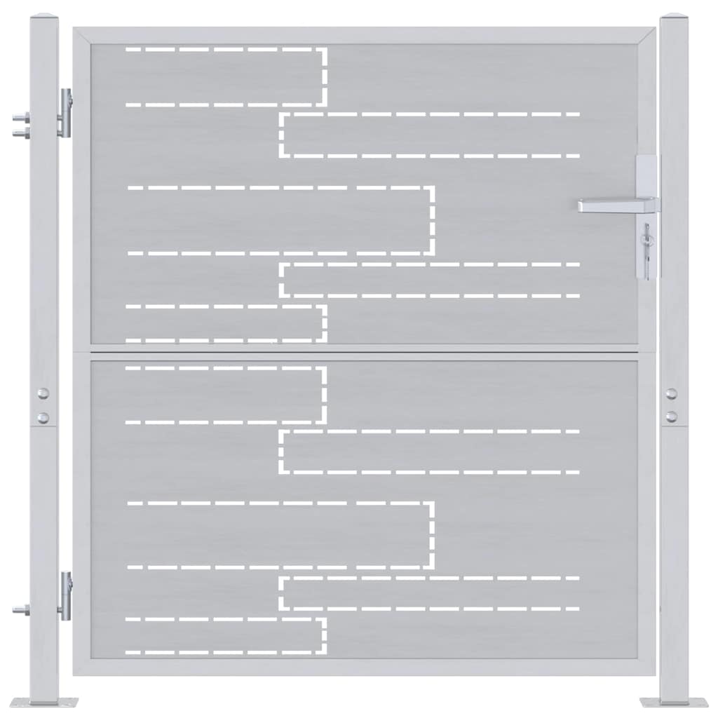 vidaXL Brama ogrodowa Z blokadą Srebrny 85 x 97 cm Stal nierdzewna