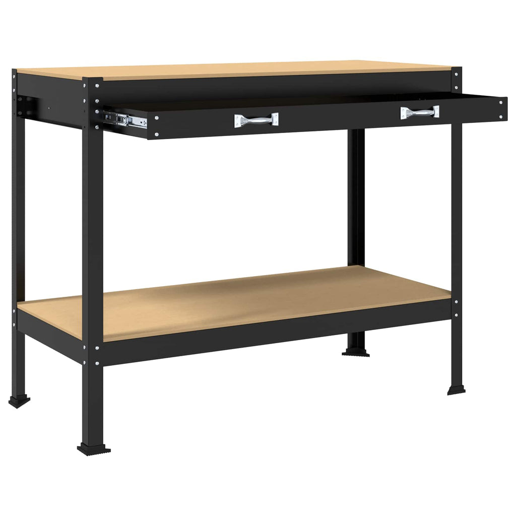 vidaXL Stół warsztatowy z szufladą z półką Czarny 114 x 54 x 91 cm