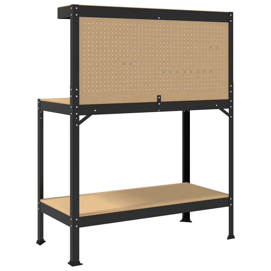 vidaXL Stół warsztatowy z półką Czarny 114 x 54 x 145 cm
