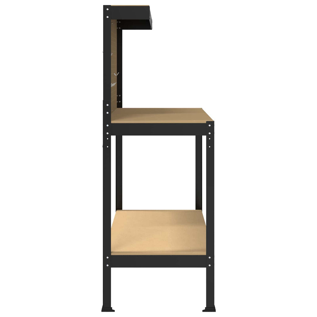 vidaXL Stół warsztatowy z półką Czarny 114 x 54 x 145 cm