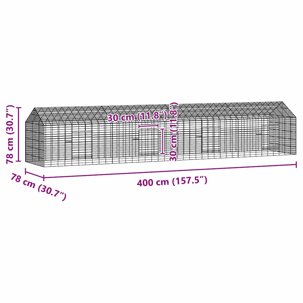 vidaXL Klatka dla królika Srebrny 400 x 78 x 78 cm Stal Galwanizowana
