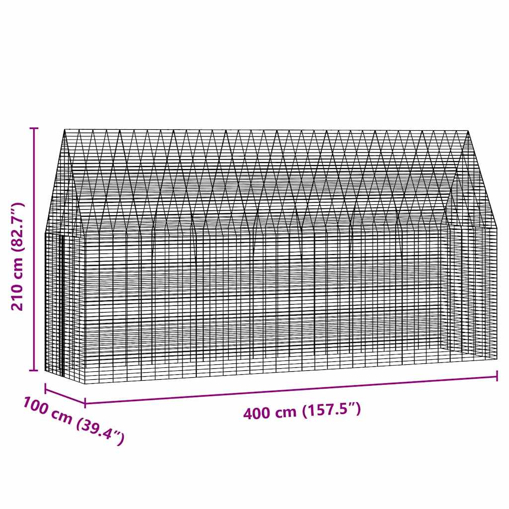 vidaXL Klatka dla królika Srebrny 400 x 100 x 210 cm