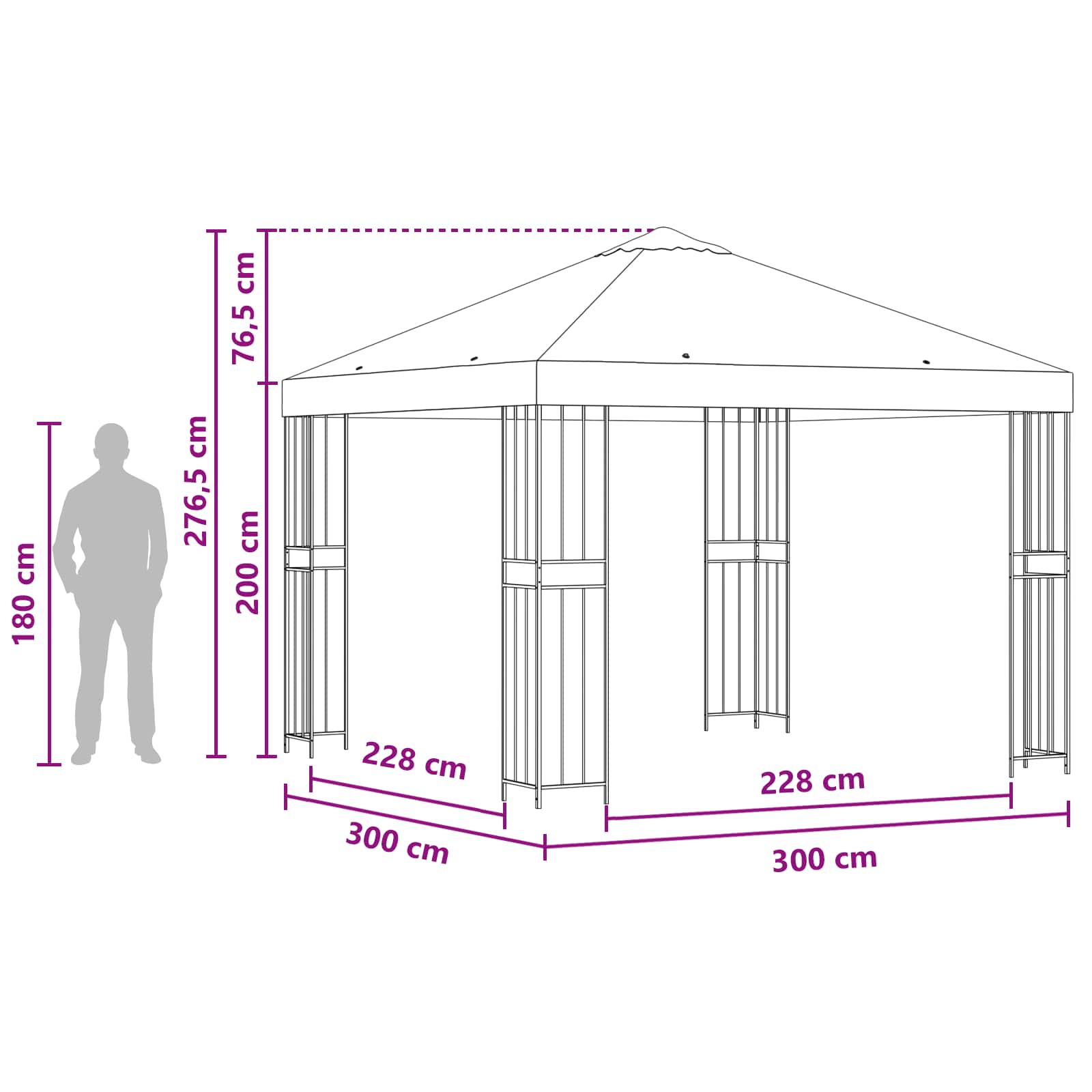 vidaXL Altana 3 x 3 m Czarny Poliester i Stal 190 gsm