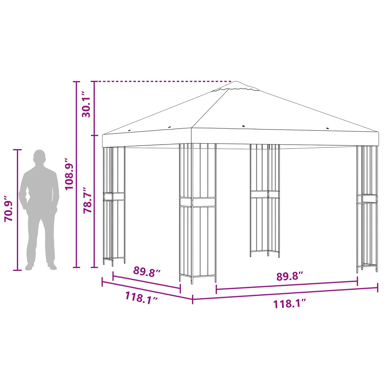 vidaXL Altana 3 x 3 m Czarny Poliester i Stal 190 gsm