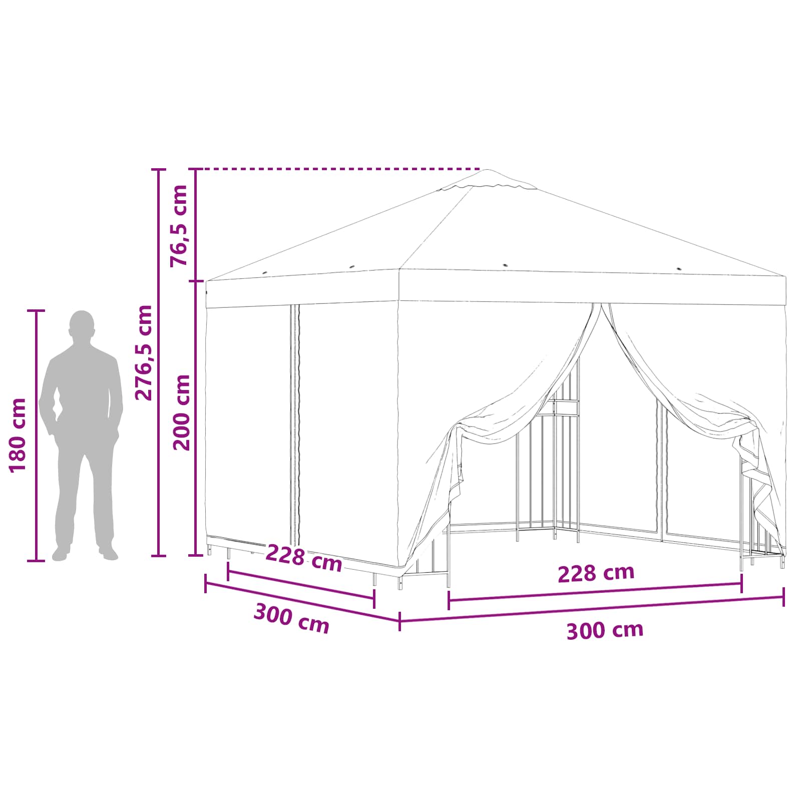 vidaXL Altana ogrodowa ze ścianami bocznymi 3 x 3 m niebieski
