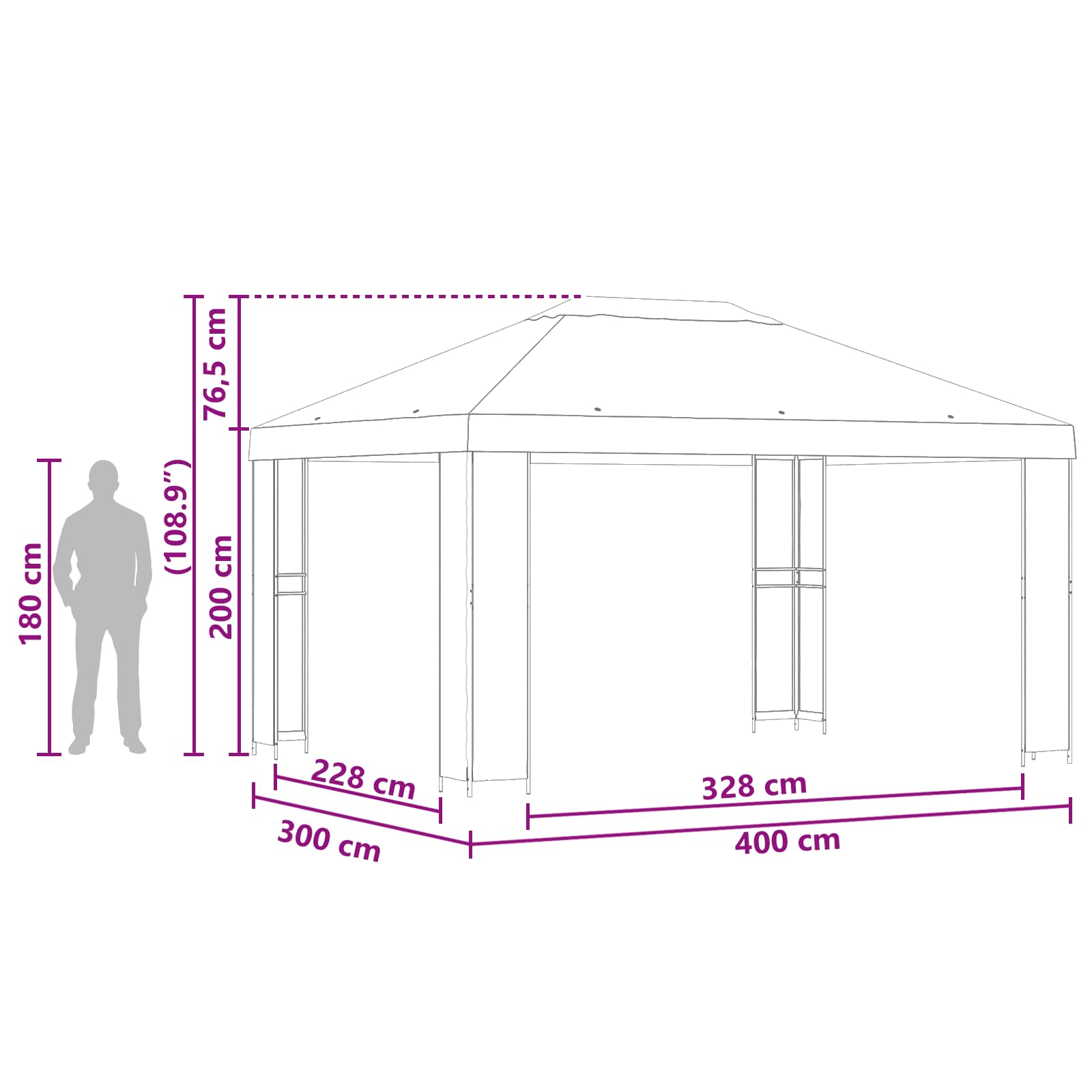 vidaXL Altana 4 × 3 m kremowy Poliester i Stal 190 gsm