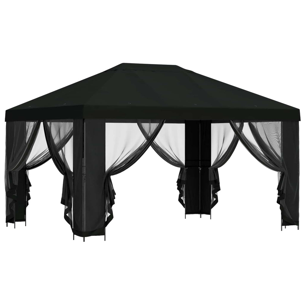 vidaXL Altana z bokami 4 × 3 m Czarny Poliester i Stal 190 gsm