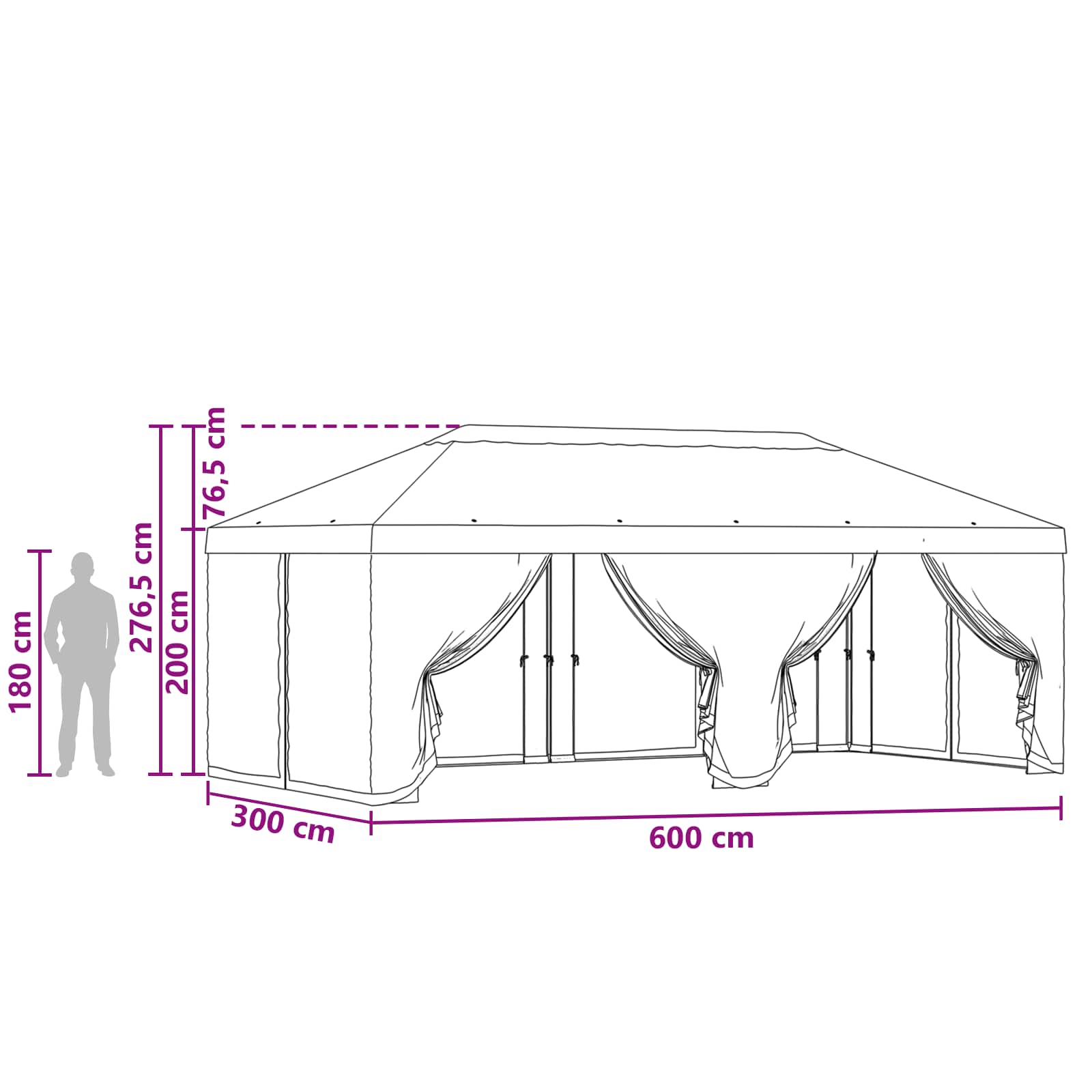 vidaXL Pokrywa daszku z ścianami bocznymi 6 x 3 m bordowy Poliester