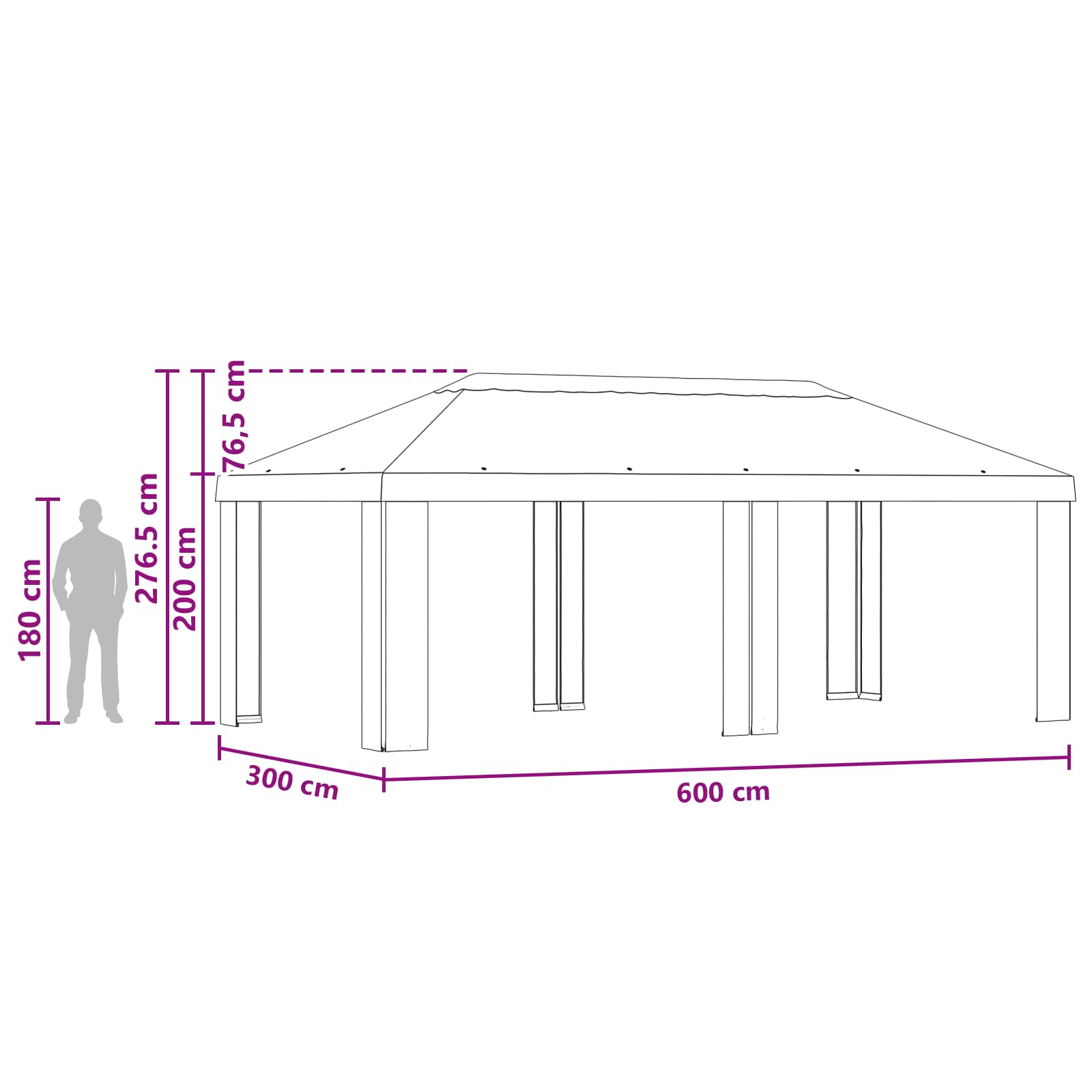 vidaXL Pokrycie altany 6 x 3 m Czarny Poliester 190 gsm