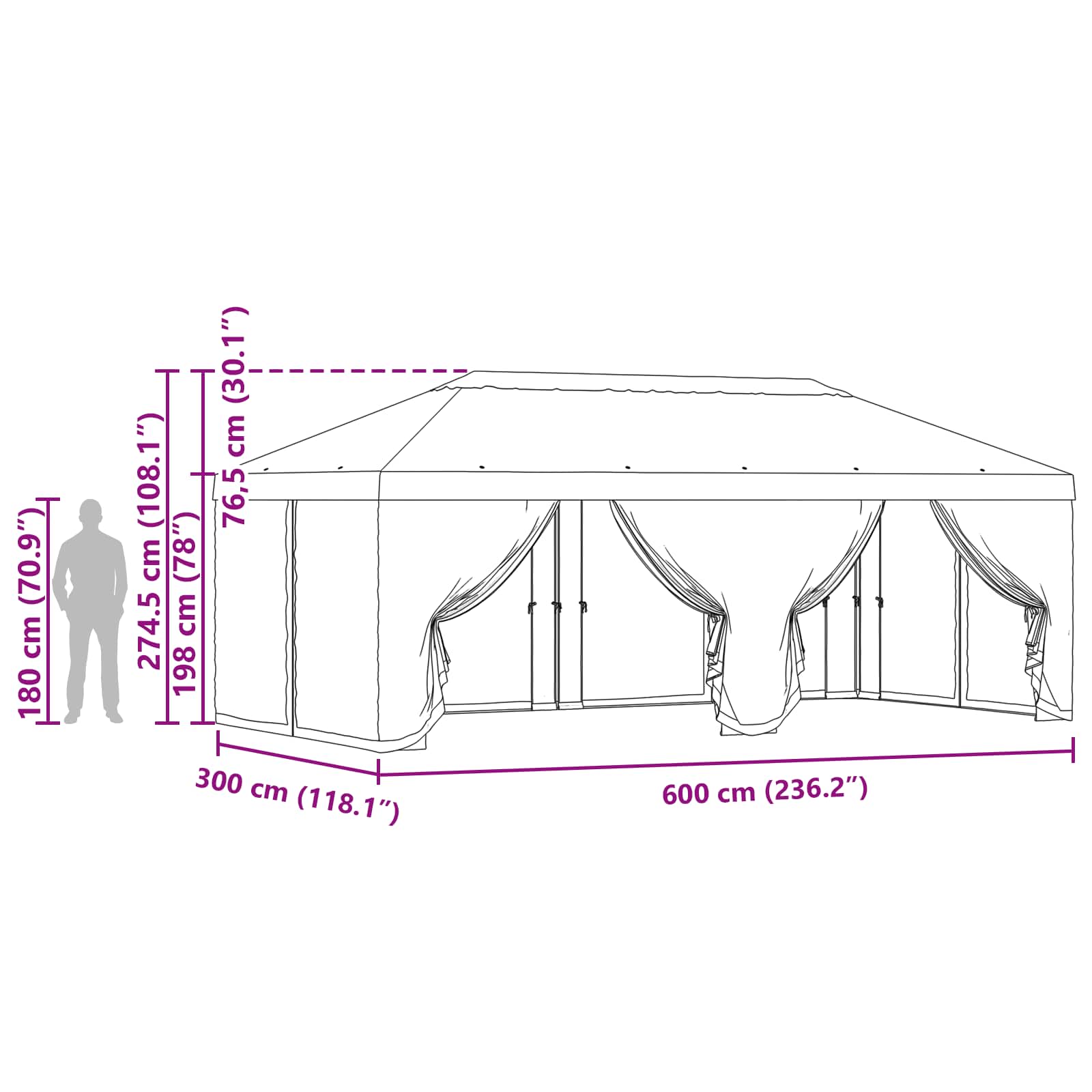 vidaXL Pokrywa daszku z ścianami bocznymi brązowy 600,5 x 300,5 cm