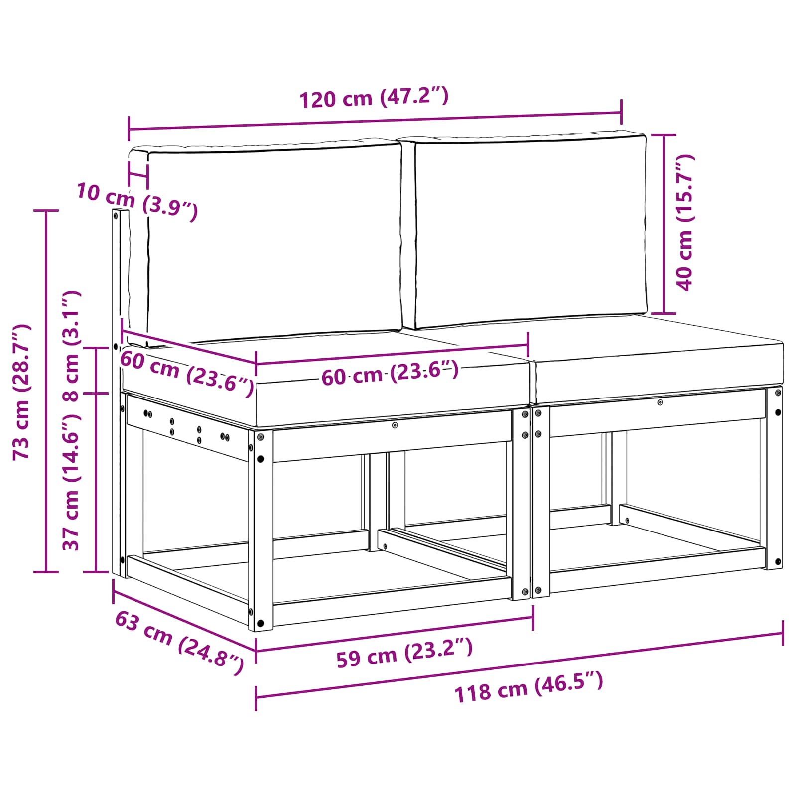 vidaXL 2 Sztuka Środkowa sofa ogrodowa Lite Drewno Akacji Naturalny