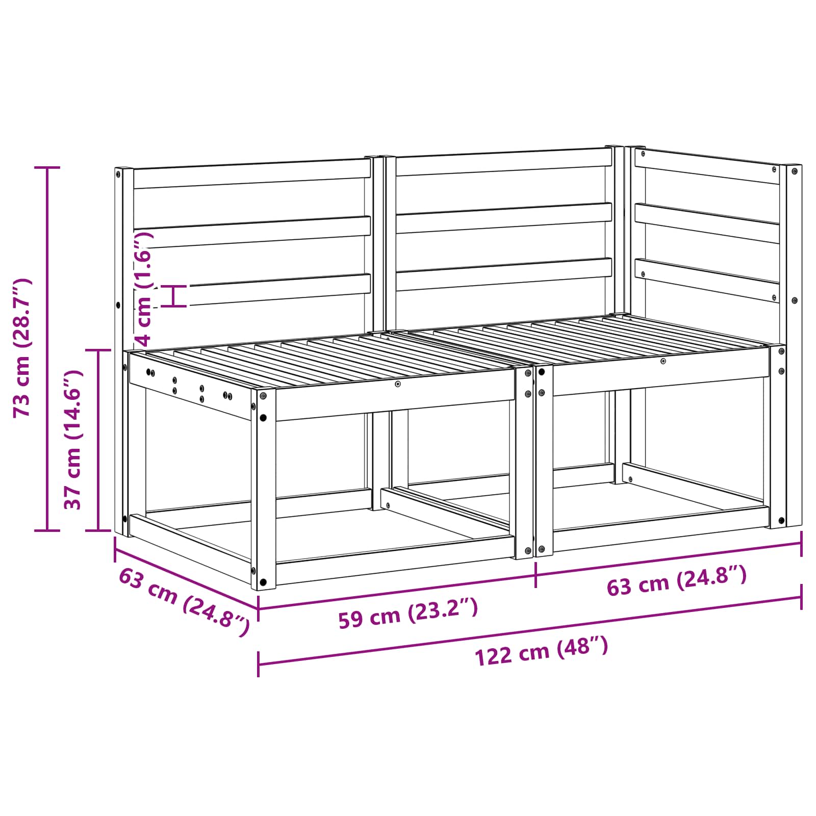 vidaXL Modułowa sofa na zewnątrz 2 Sztuka Naturalny Lite Drewno Akacji