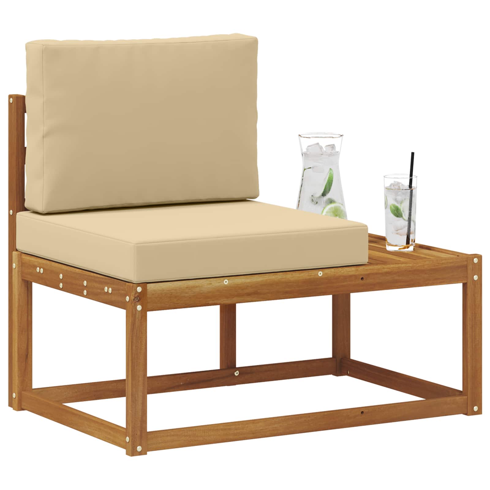 vidaXL Sofa końcowa na zewnątrz z poduszką Naturalny 91 x 63 x 73 cm