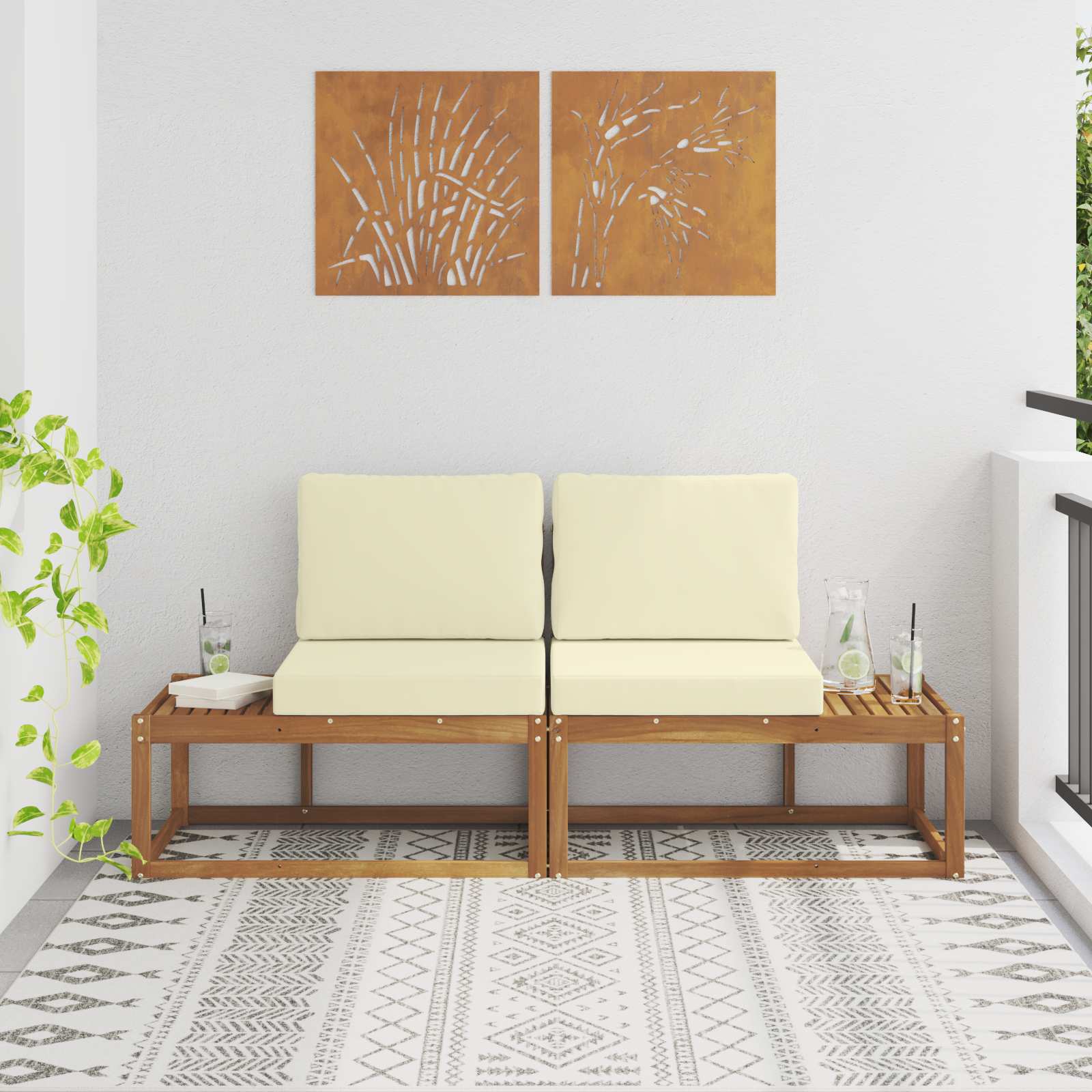 vidaXL Sofa końcowa na zewnątrz 2 Sztuka Naturalny i Kremowy