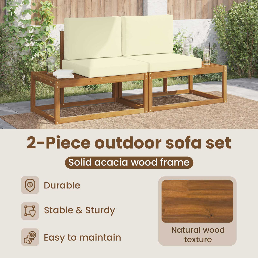 vidaXL Sofa końcowa na zewnątrz 2 Sztuka Naturalny i Kremowy