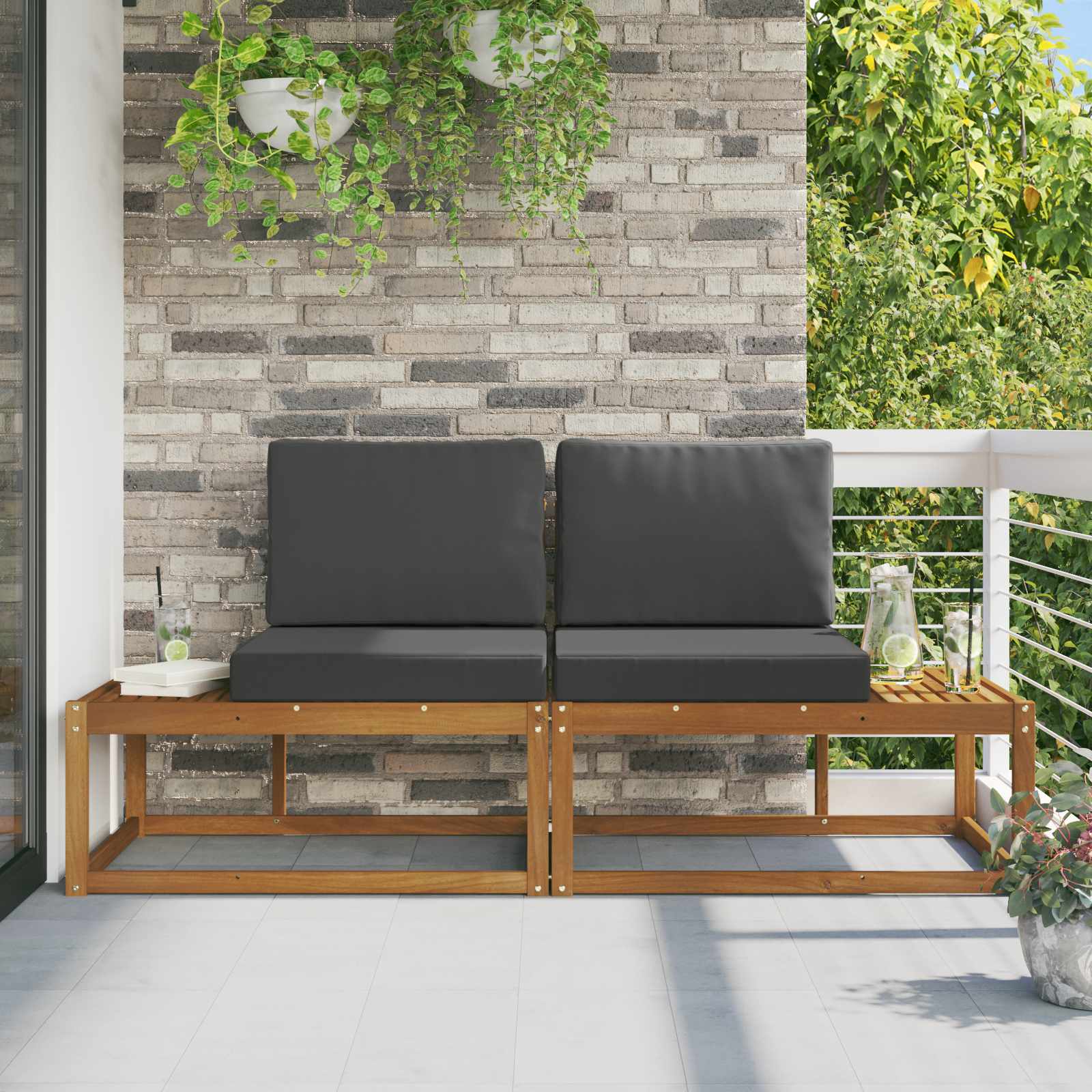 vidaXL Sofa końcowa na zewnątrz 2 Sztuka Naturalny i Antracytowy