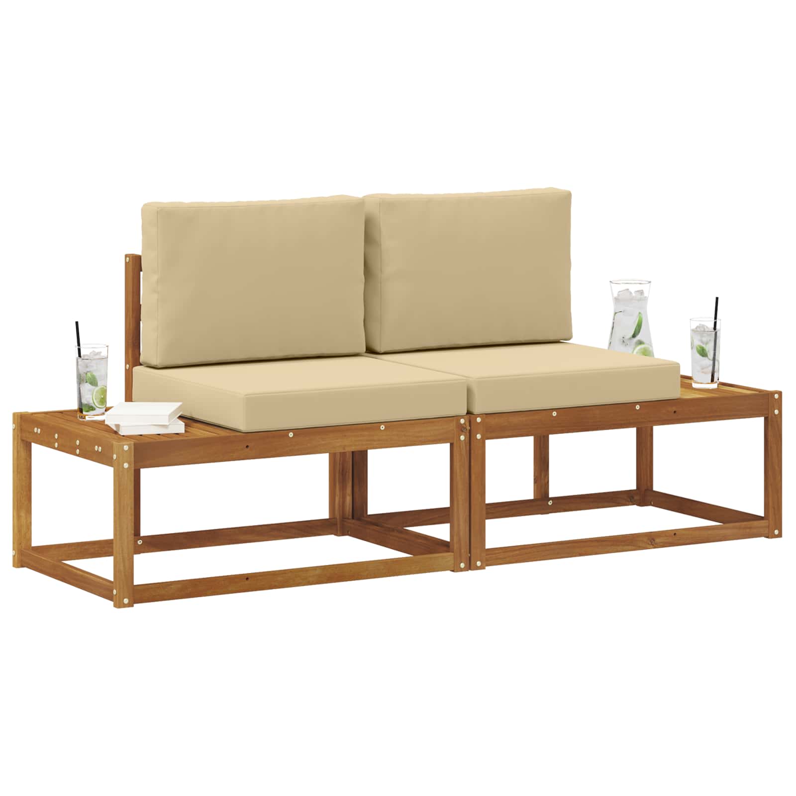 vidaXL Sofa końcowa na zewnątrz z poduszką 2 Sztuka Naturalny i Beżowy