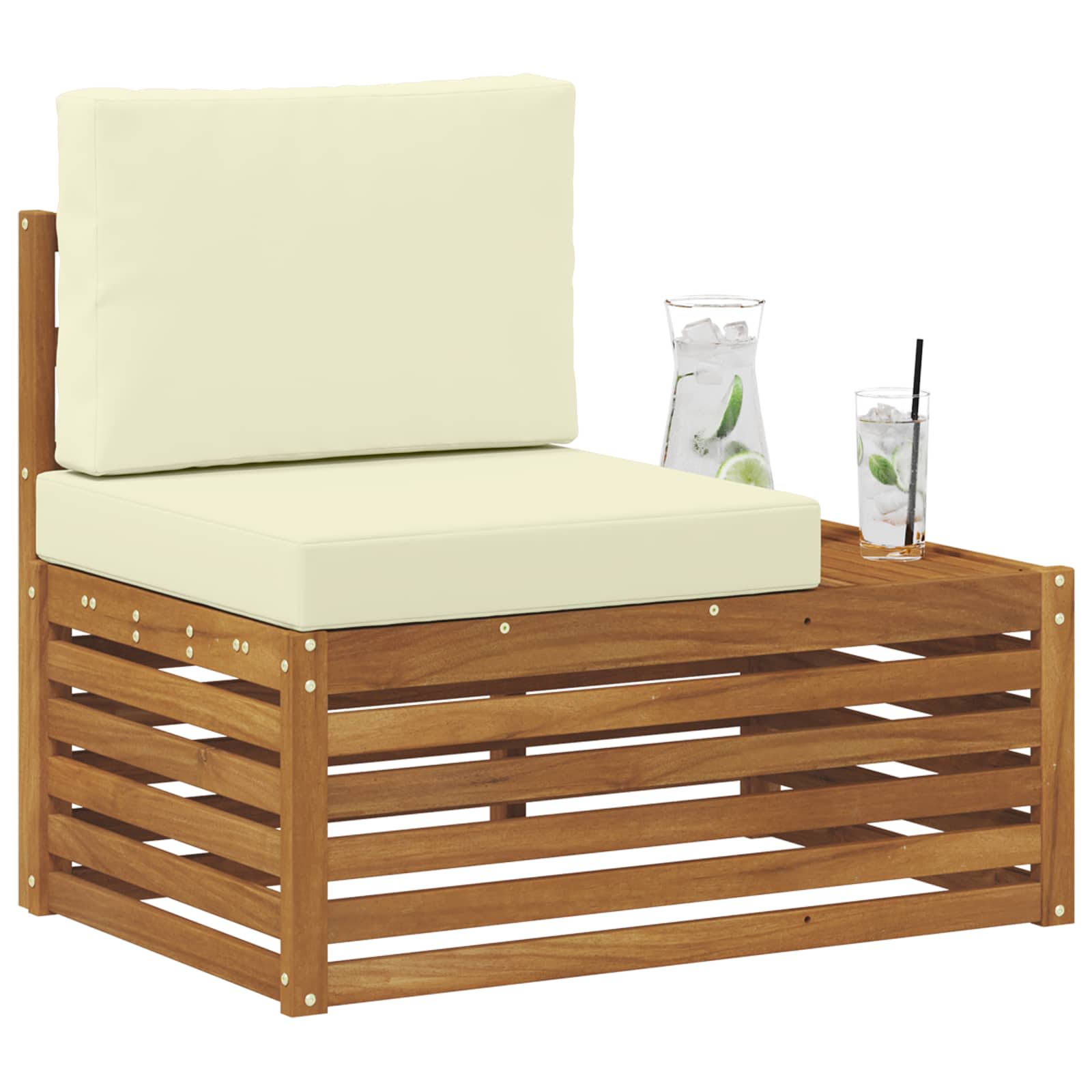 vidaXL Sofa końcowa na zewnątrz z poduszką Naturalny 91 x 63 x 73 cm