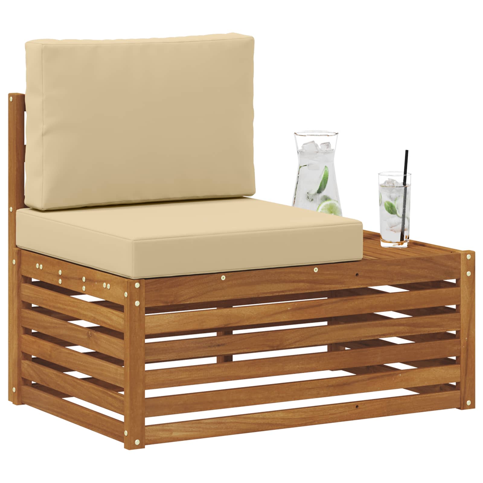 vidaXL Sofa końcowa na zewnątrz z poduszką Naturalny 91 x 63 x 73 cm