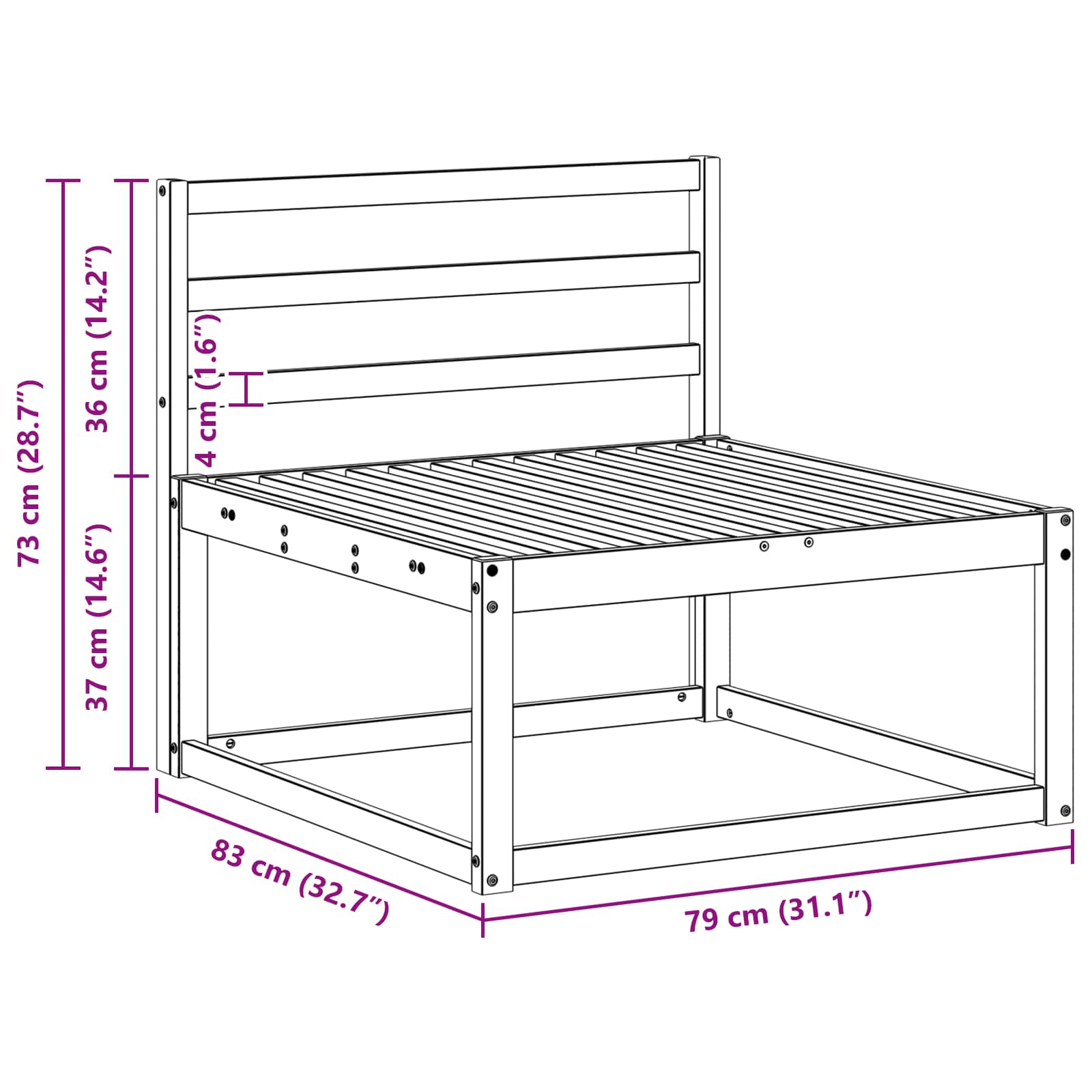 vidaXL Środkowa sofa ogrodowa Naturalny 79 x 83 x 73 cm