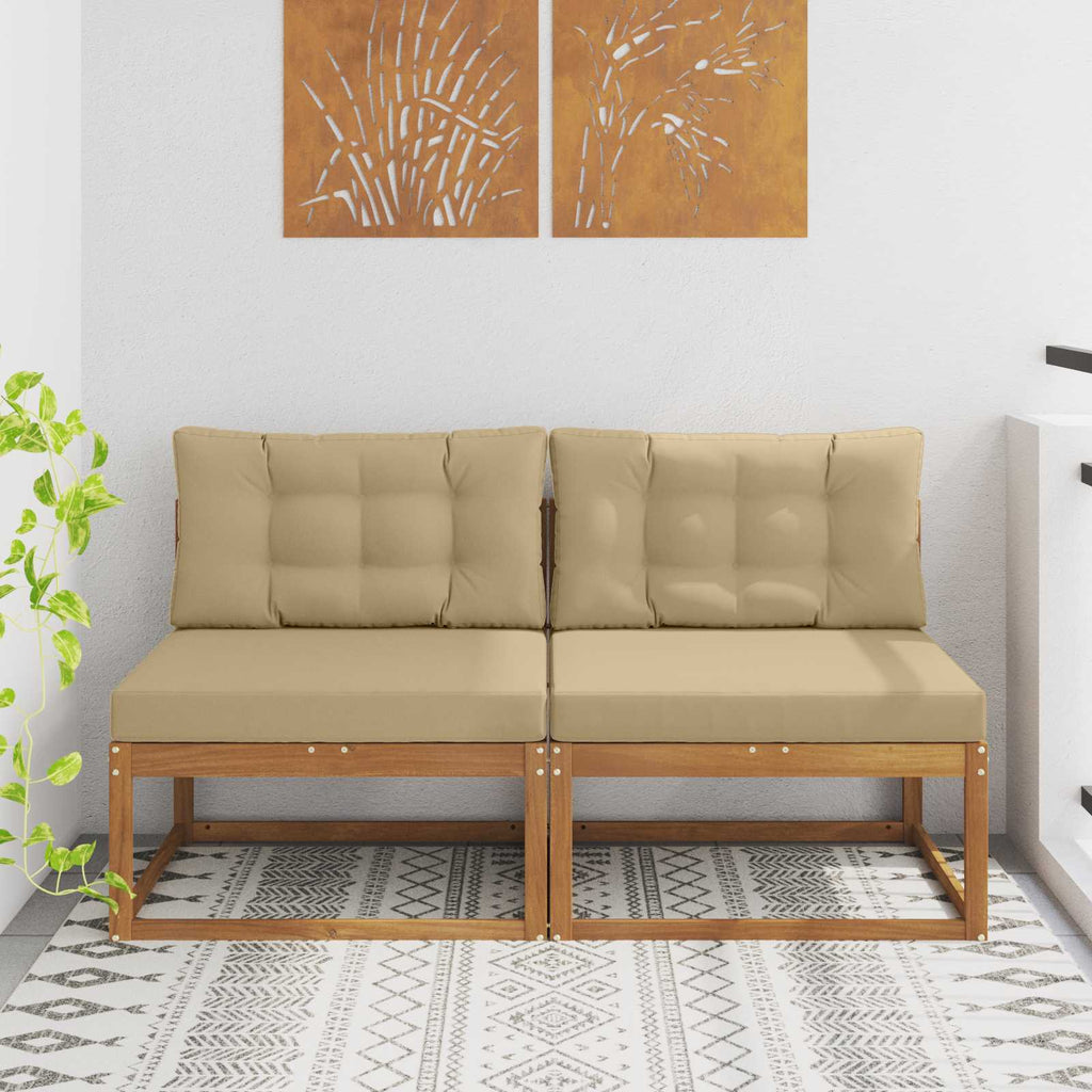 vidaXL Środkowa sofa ogrodowa z poduszką 2 Sztuka Naturalny