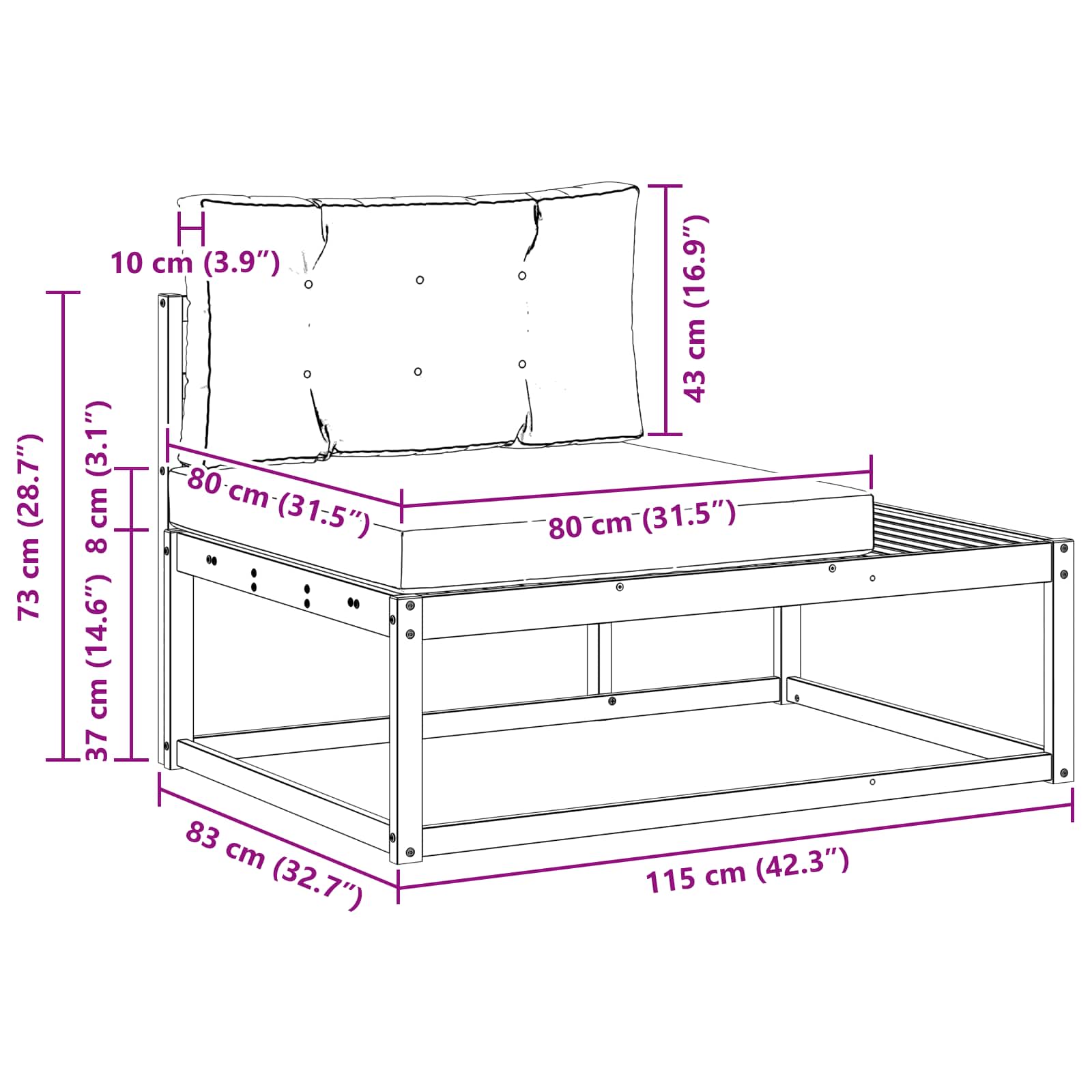 vidaXL Sofa końcowa na zewnątrz z poduszką Naturalny 115 x 83 x 73 cm