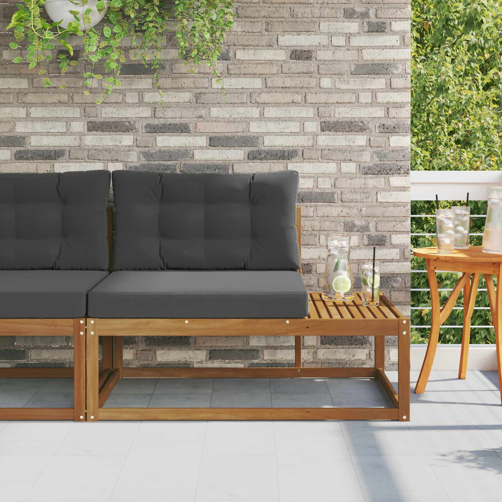 vidaXL Sofa końcowa na zewnątrz z poduszką Naturalny 115 x 83 x 73 cm