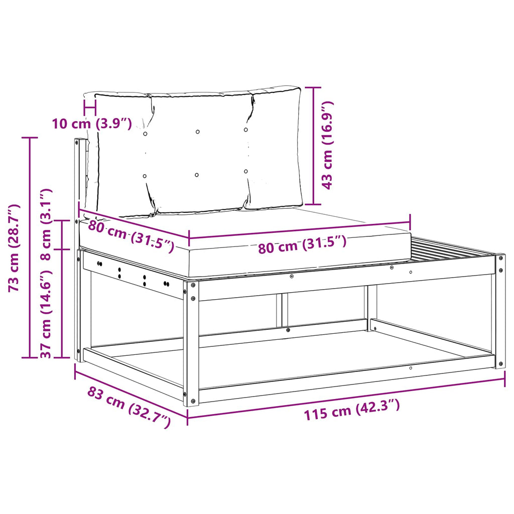 vidaXL Sofa końcowa na zewnątrz z poduszką Naturalny 115 x 83 x 73 cm