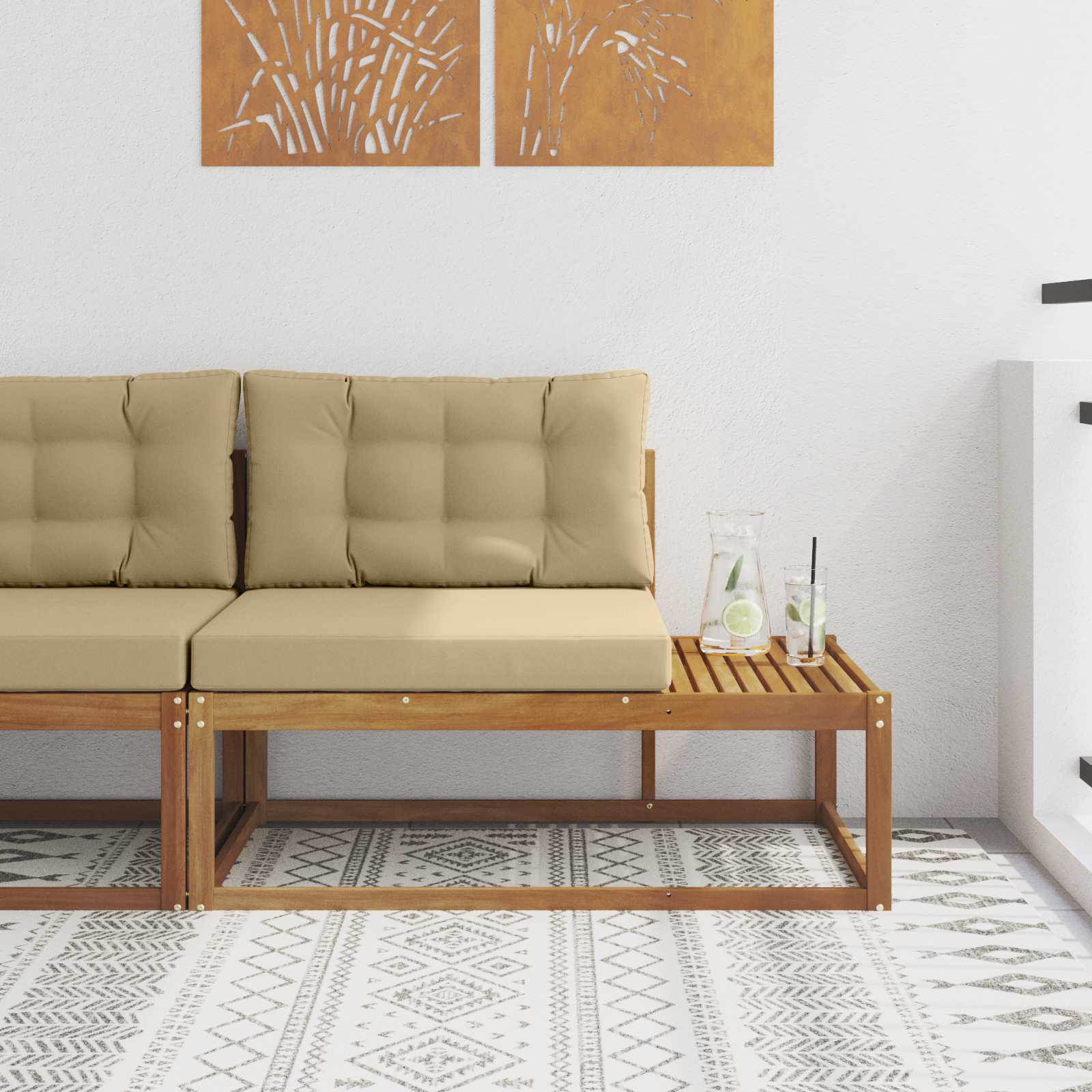vidaXL Sofa końcowa na zewnątrz z poduszką Naturalny 115 x 83 x 73 cm
