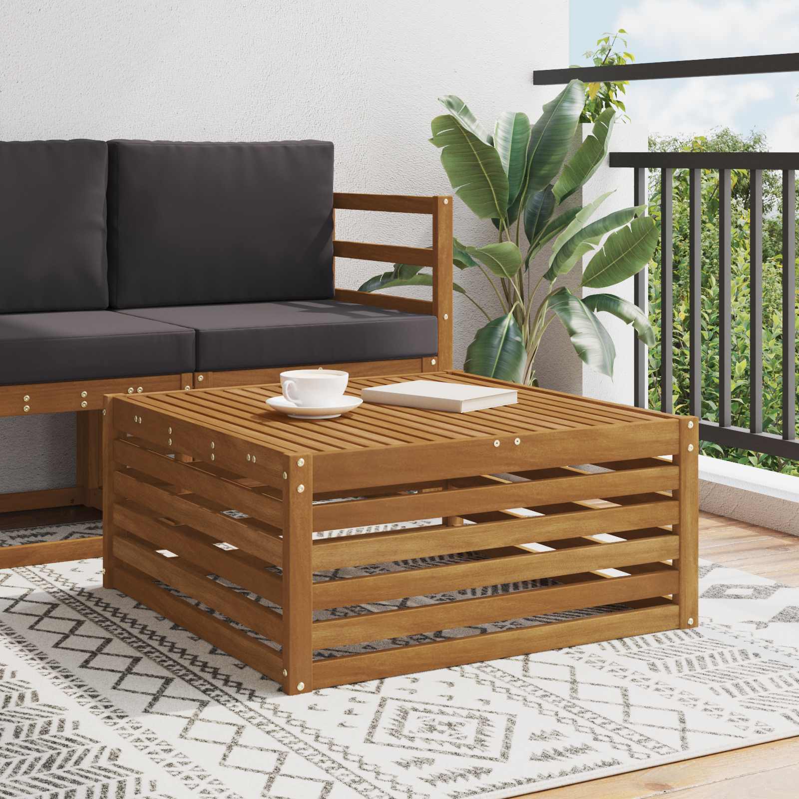 vidaXL Stół na Zewnątrz Lite Drewno Akacji Naturalny 79 x 79 x 37 cm