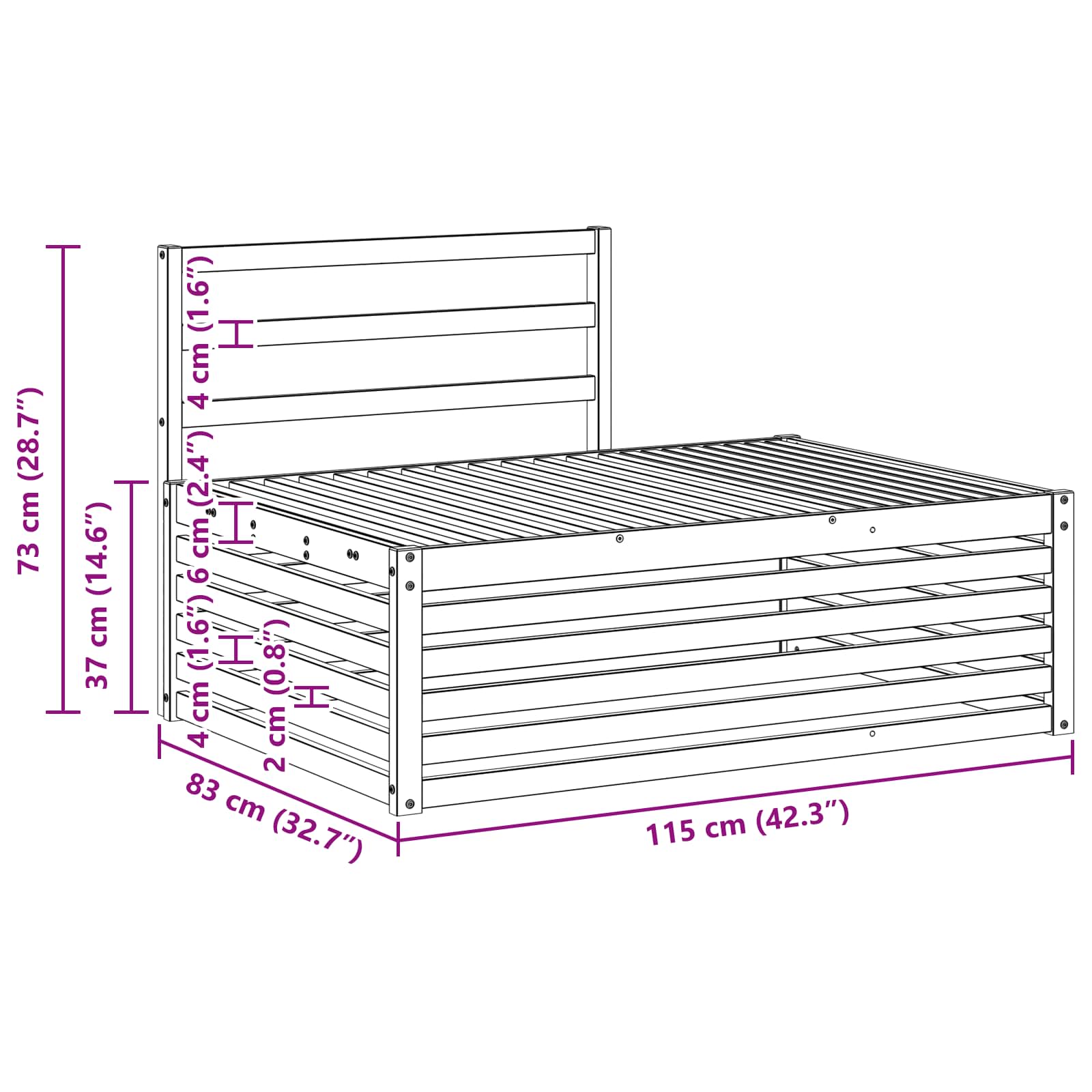vidaXL Sofa końcowa na zewnątrz Naturalny 115 x 83 x 73 cm