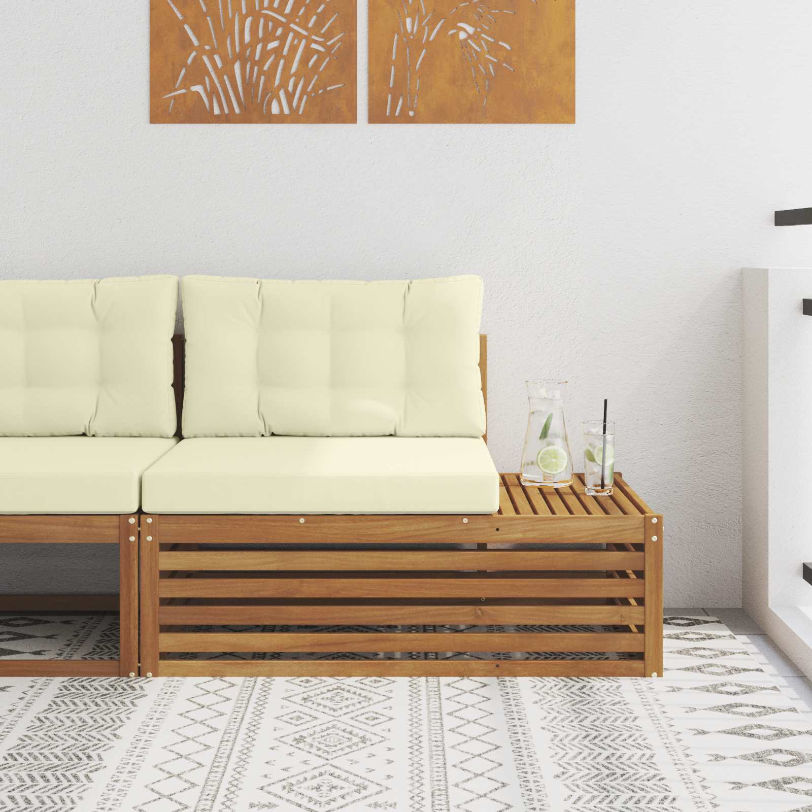 vidaXL Sofa końcowa na zewnątrz z poduszką Naturalny 115 x 83 x 73 cm