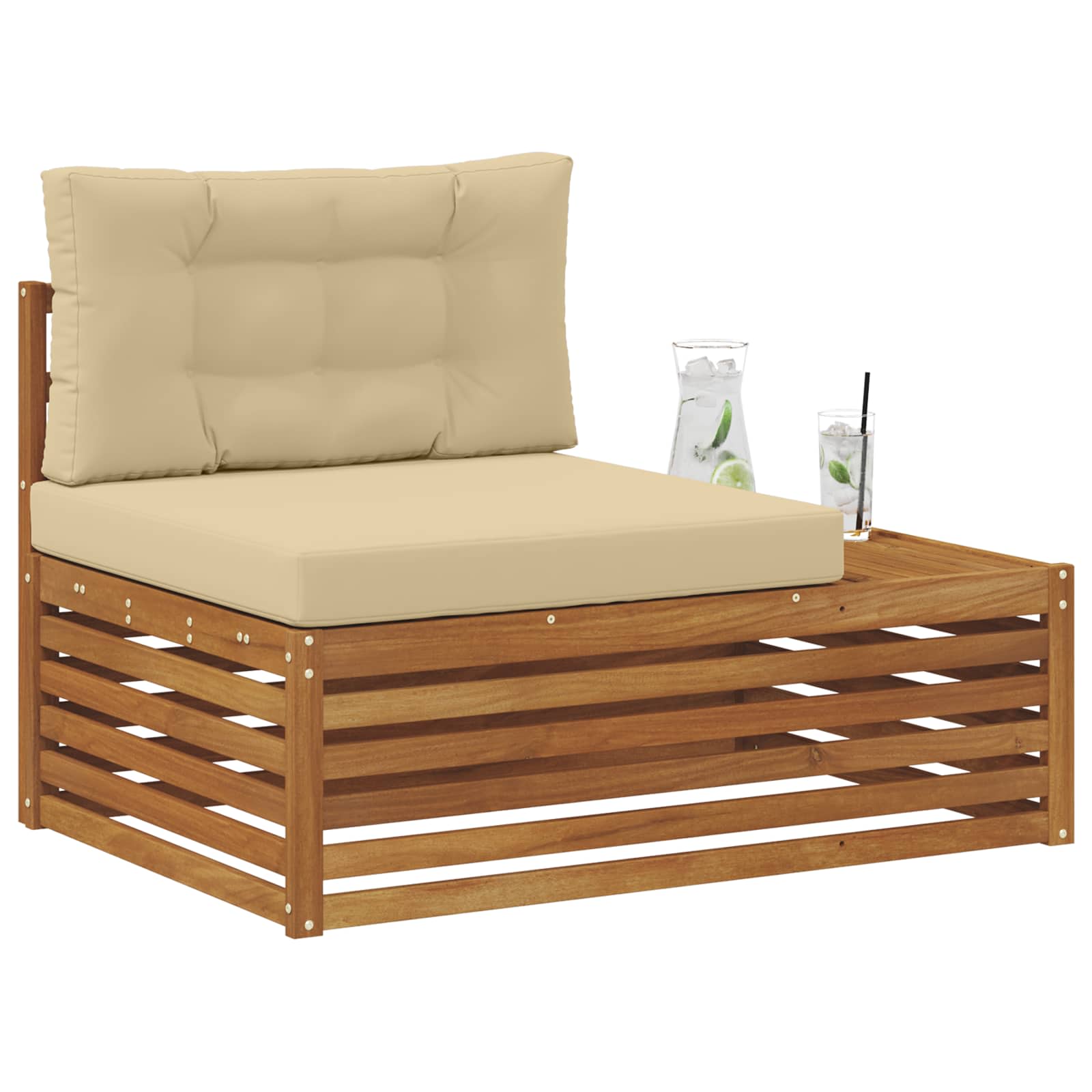 vidaXL Sofa końcowa na zewnątrz z poduszką 3 Sztuka Naturalny i Beżowy
