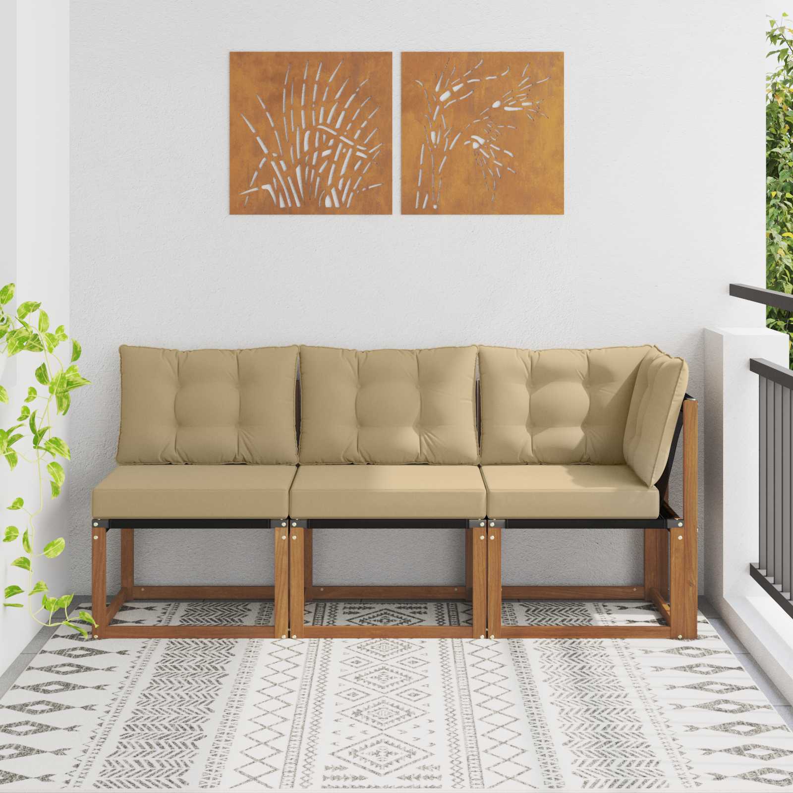 vidaXL Modułowa sofa na zewnątrz z poduszką 3 Sztuka Naturalny