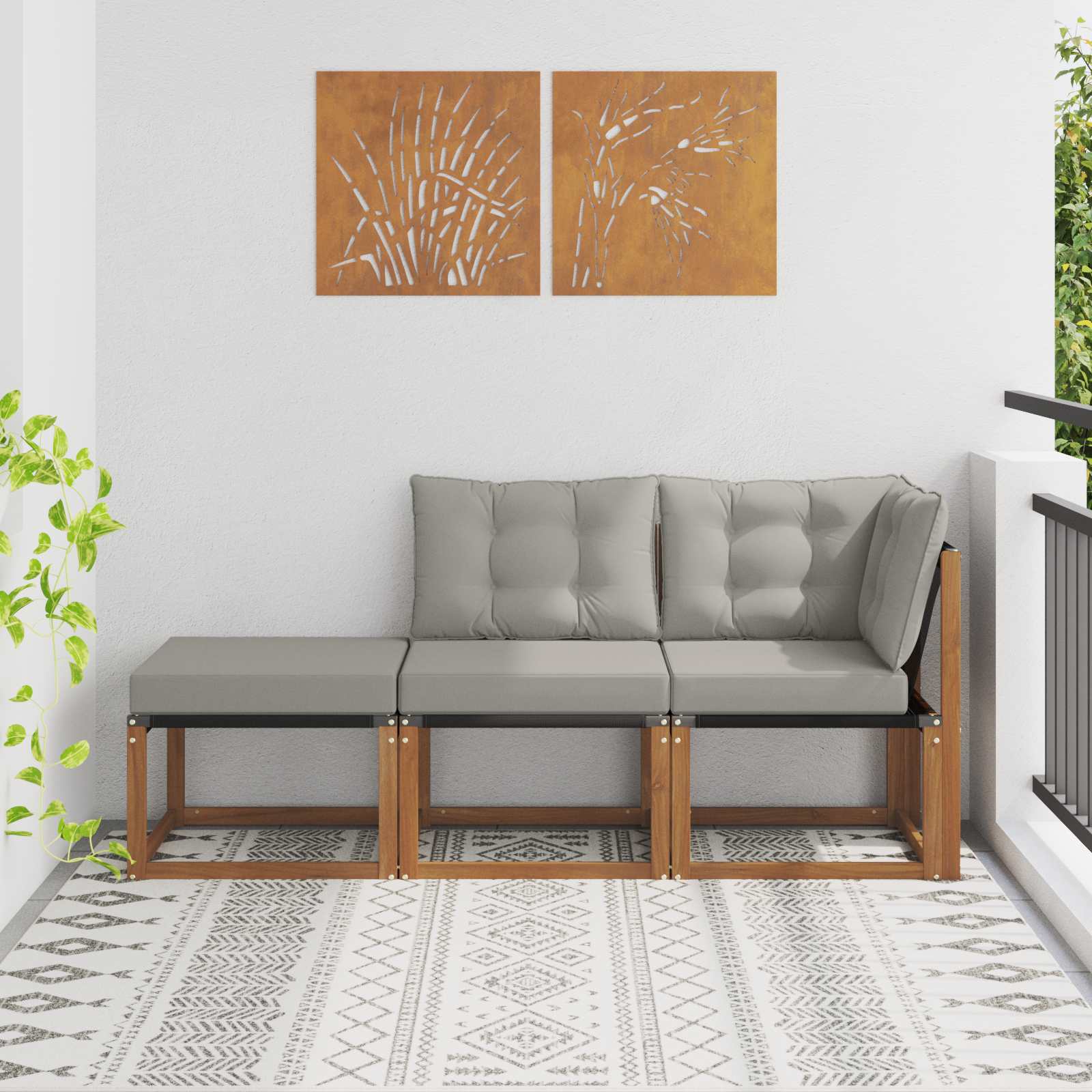 vidaXL Modułowa sofa na zewnątrz 3 Sztuka Naturalny i Jasny Szary