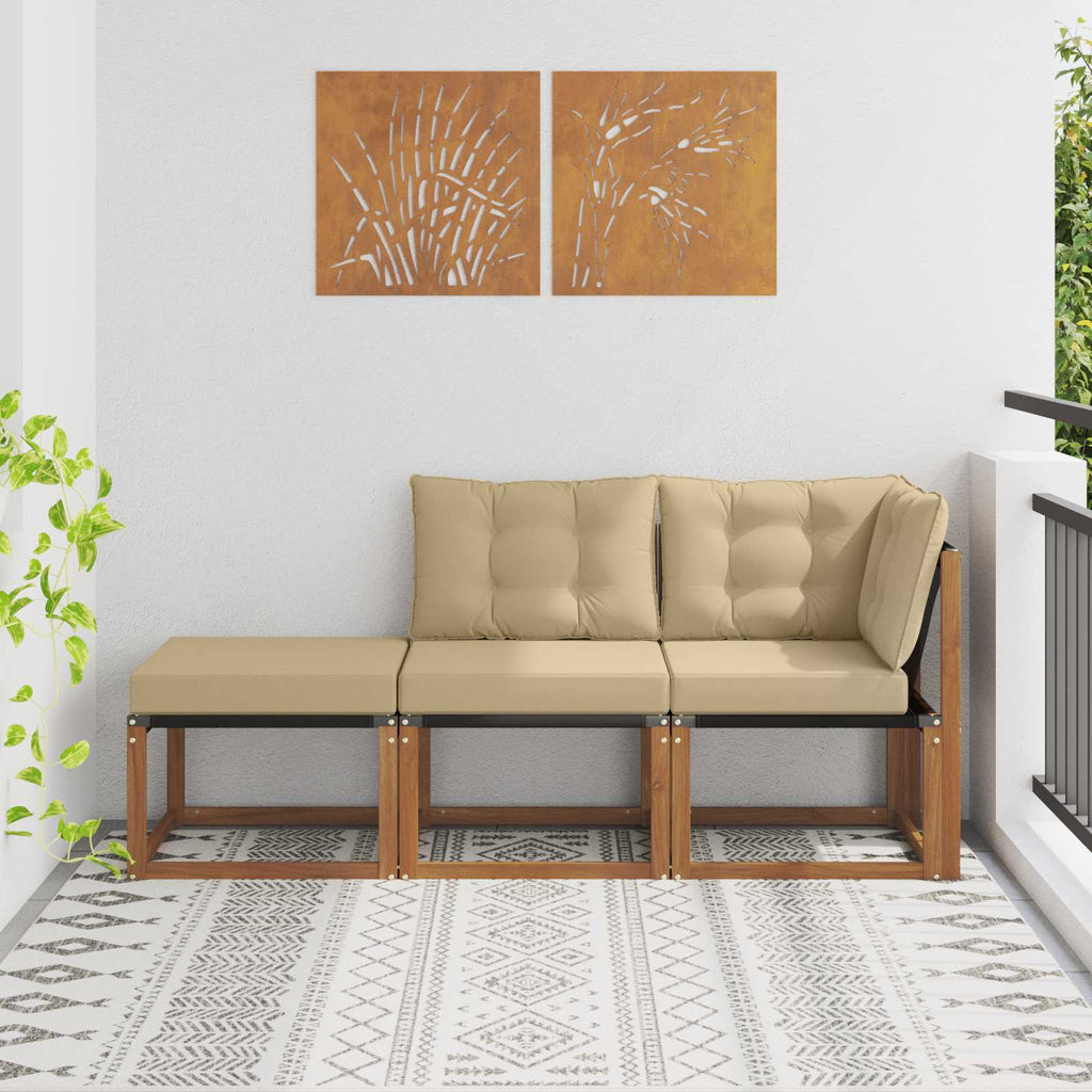 vidaXL Modułowa sofa na zewnątrz 3 Sztuka Naturalny i Beżowy