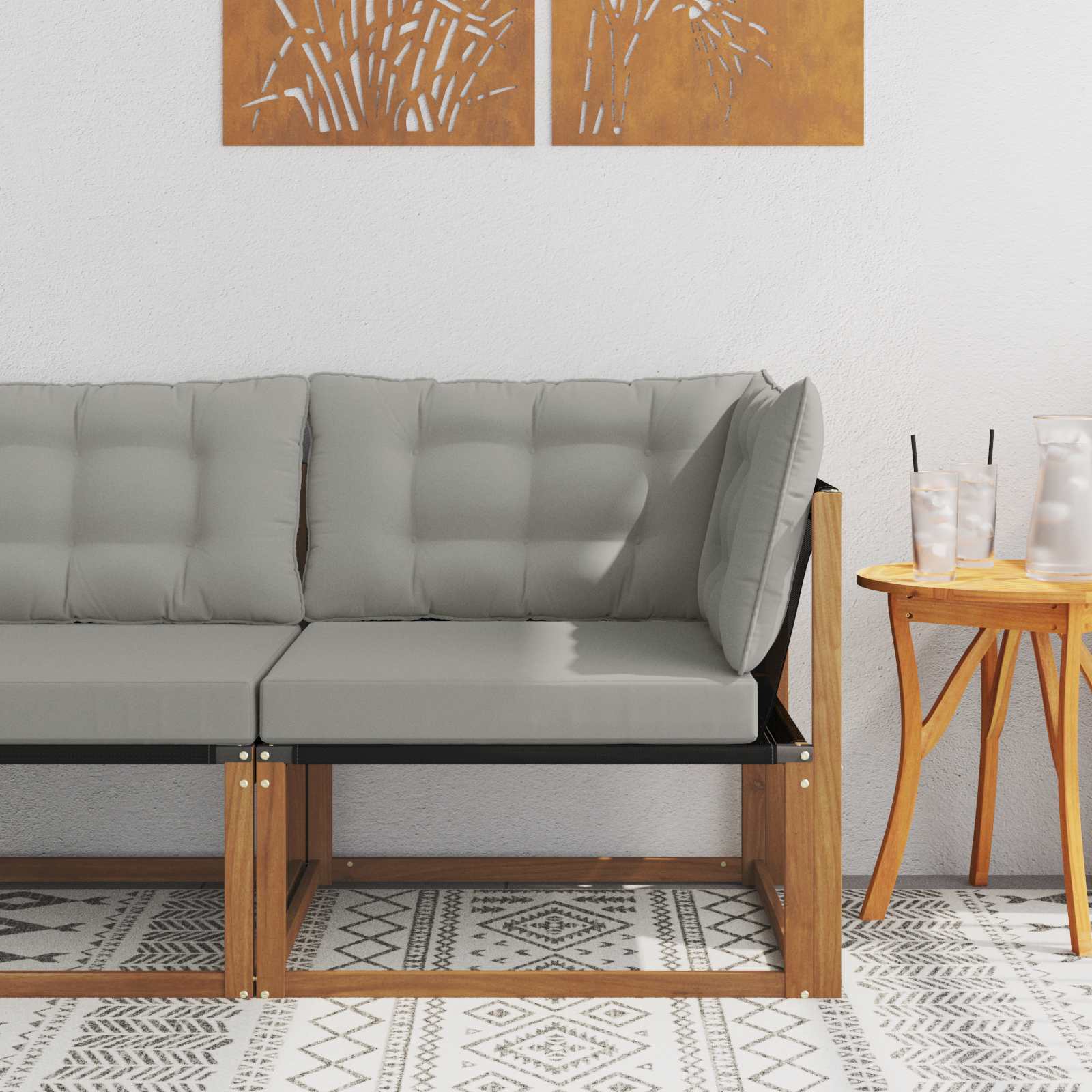 vidaXL Sofa narożna na zewnątrz Drewno akacji i tekstylen Naturalny