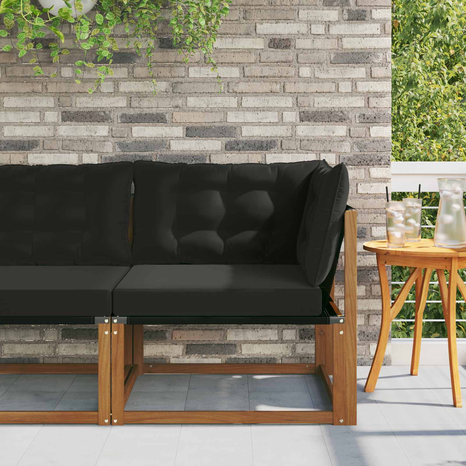 vidaXL Sofa narożna na zewnątrz Drewno akacji i tekstylen Naturalny