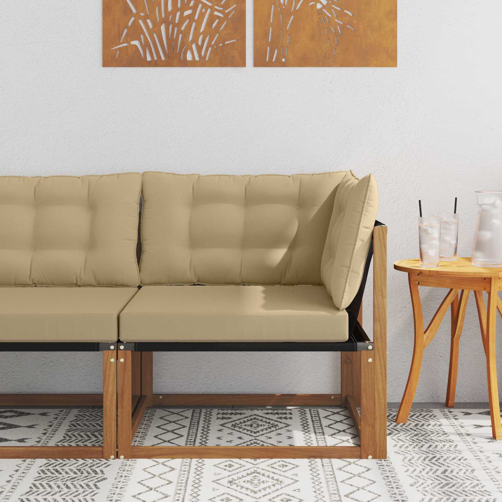 vidaXL Sofa narożna na zewnątrz Drewno akacji i tekstylen Naturalny