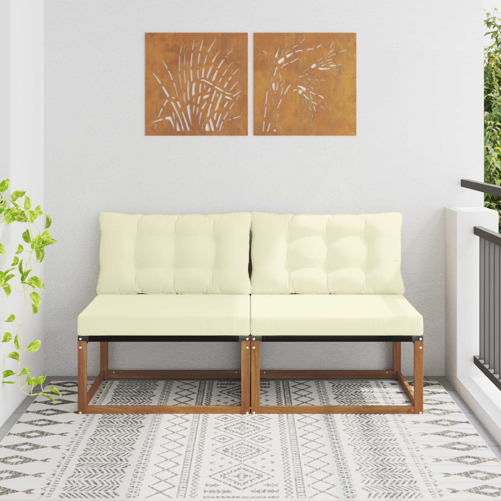 vidaXL 2 Sztuka Środkowa sofa ogrodowa Drewno akacji i tekstylen