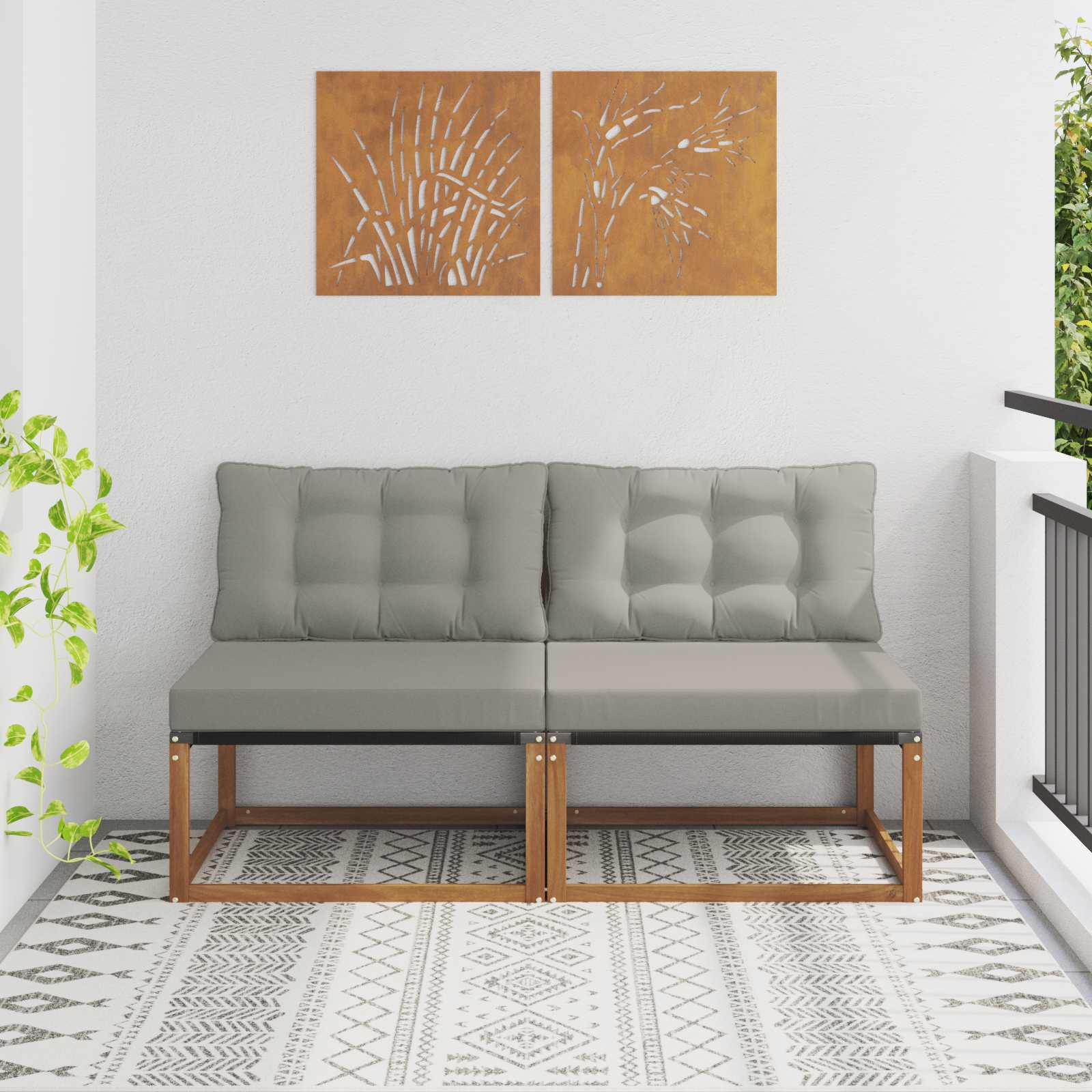 vidaXL 2 Sztuka Środkowa sofa ogrodowa Drewno akacji i tekstylen