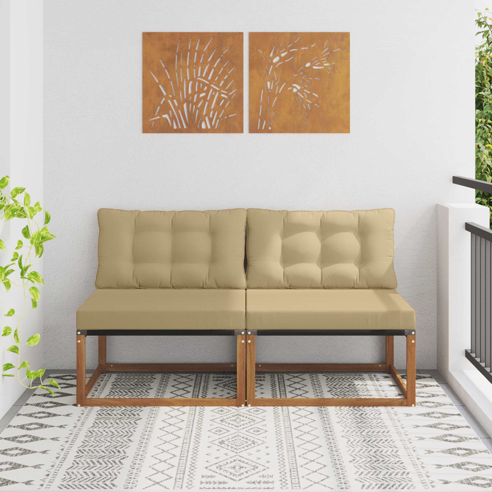 vidaXL 2 Sztuka Środkowa sofa ogrodowa Drewno akacji i tekstylen