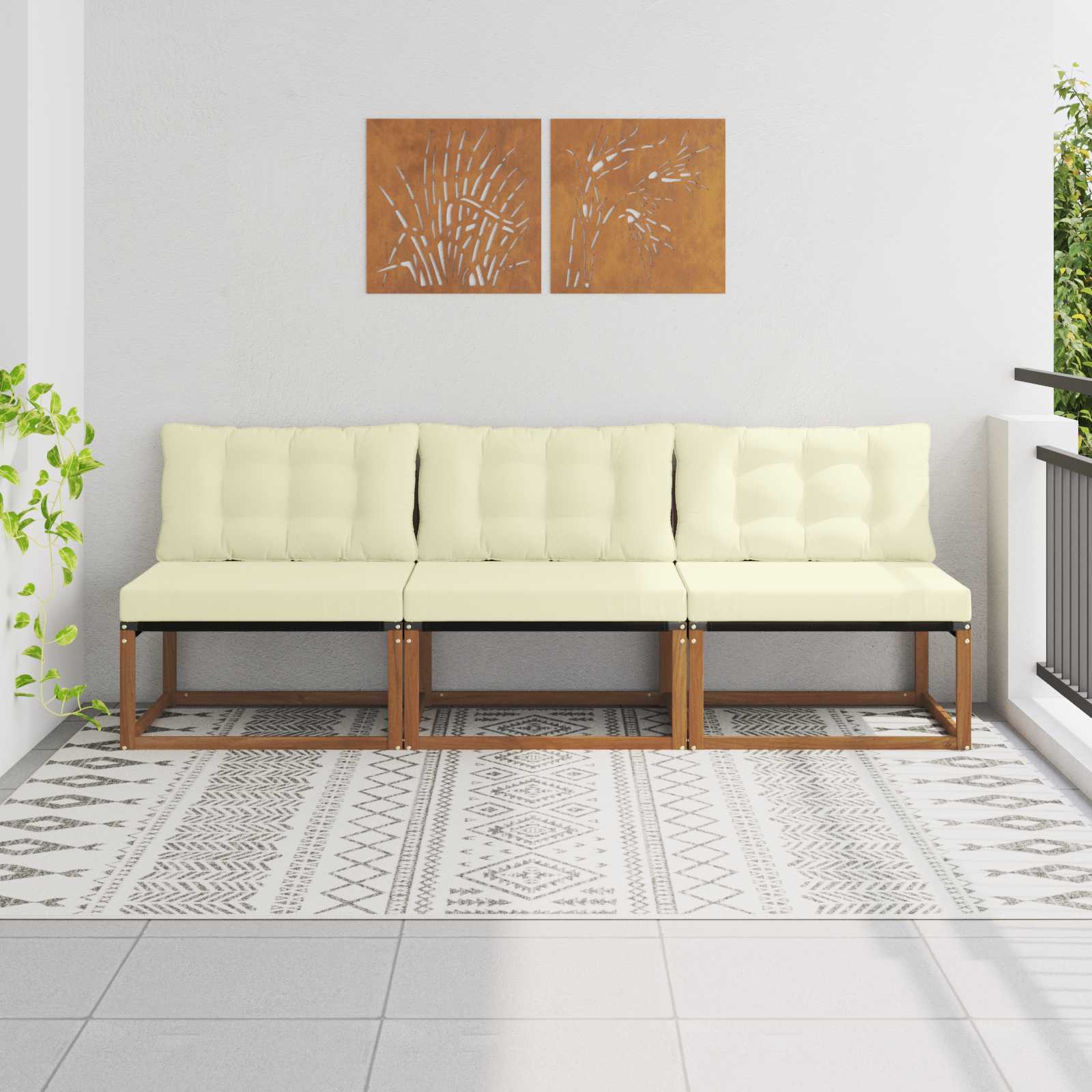 vidaXL 3 Sztuka Środkowa sofa ogrodowa Drewno akacji i tekstylen