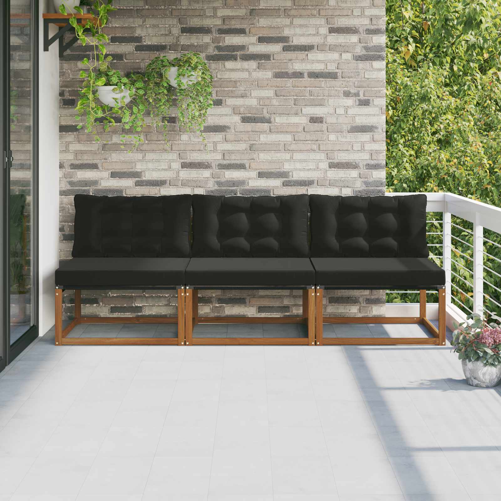 vidaXL 3 Sztuka Środkowa sofa ogrodowa Drewno akacji i tekstylen
