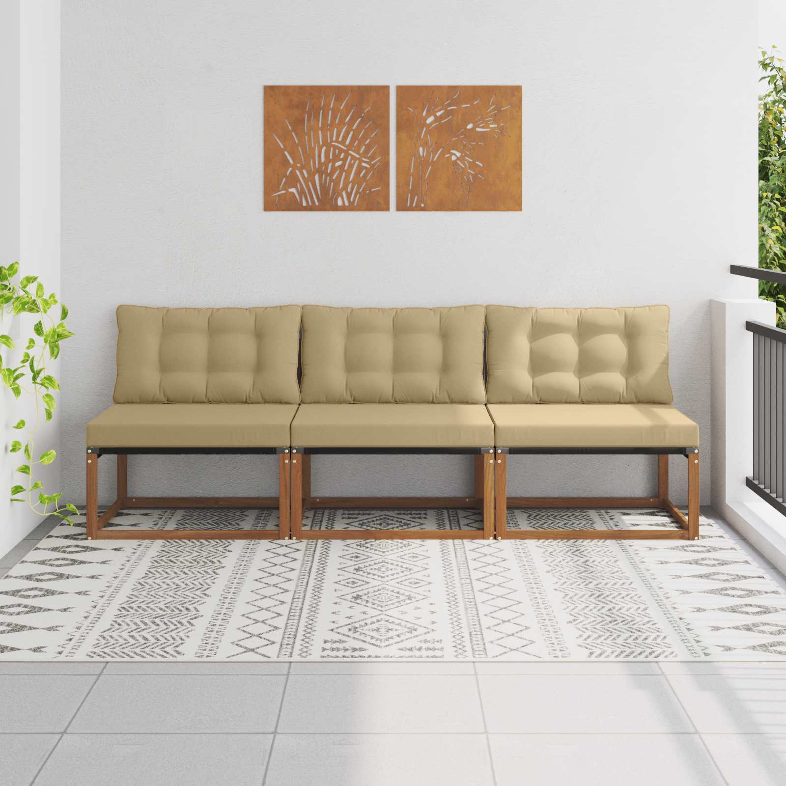 vidaXL 3 Sztuka Środkowa sofa ogrodowa Drewno akacji i tekstylen