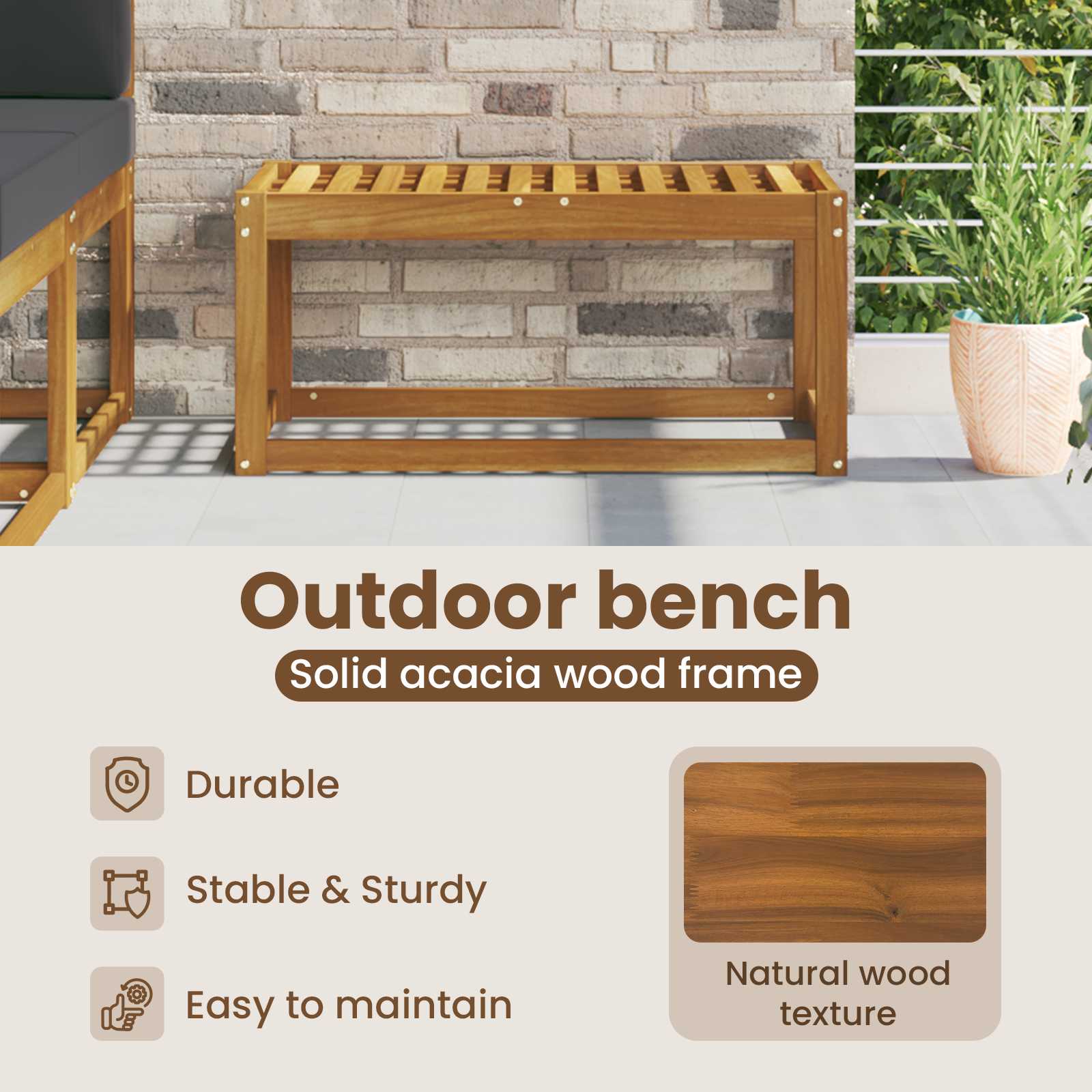 vidaXL Stołek Ławka na Zewnątrz Naturalny 79 x 43 x 37 cm